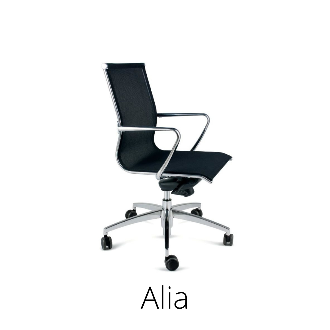 Alia, black swivel chair, standard bar. Medium or high backrest.